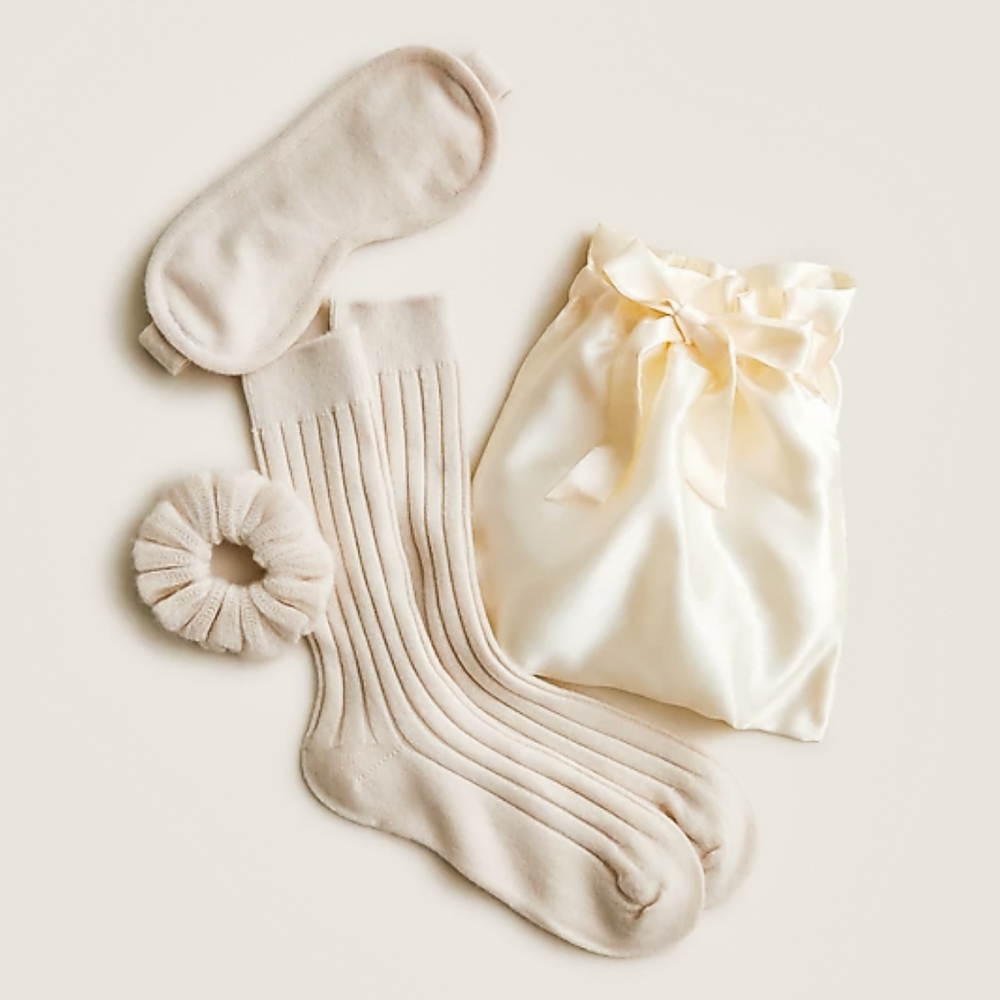 J.Crew 🤎 CASHMERE Luxe Sleep Gift Set Heather Muslin $130 NWT